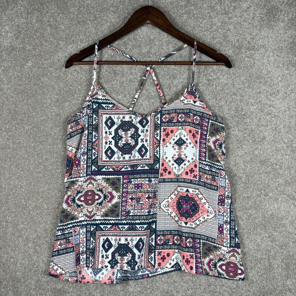 Hollister Geometric Patchwork Print Strappy Cami Top Large Multi-Color